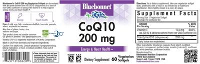 Photo of the Bluebonnet CoQ10 200 mg label