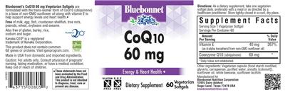 Photo of the Bluebonnet CoQ10 60 mg label