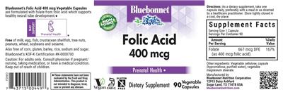 Photo of the Bluebonnet Folic Acid 400 mcg label