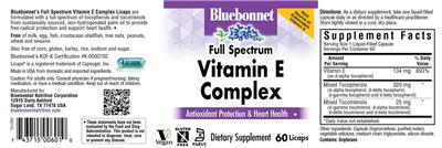 Photo of the Bluebonnet Full Spectrum Vitamin E Complex label