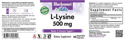 Photo of the Bluebonnet L-Lysine 500 mg label