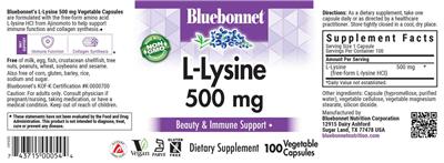 Photo of the Bluebonnet L-Lysine 500 mg label