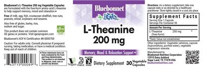 Photo of the Bluebonnet L-Theanine 200 mg label