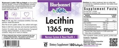 Photo of the Bluebonnet Lecithin 1365 mg label