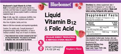 Photo of the Bluebonnet Liquid Vitamin B12 & Folic Acid Raspberry Flavor label