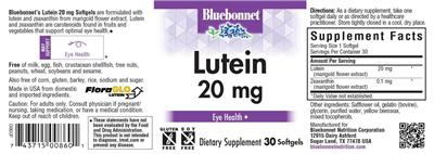 Photo of the Bluebonnet Lutein 20 mg label