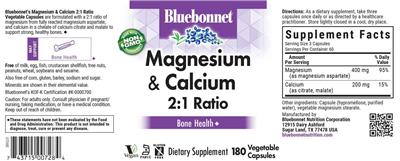 Photo of the Bluebonnet Magnesium & Calcium 2:1 Ratio label