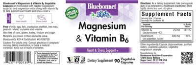 Photo of the Bluebonnet Magnesium & Vitamin B6 label