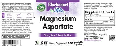 Photo of the Bluebonnet Magnesium Aspartate label