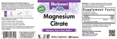Photo of the Bluebonnet Magnesium Citrate label