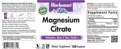 Photo of the Bluebonnet Magnesium Citrate label
