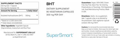 Photo of the SuperSmart BHT 300 mg label
