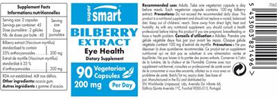 Photo of the SuperSmart Bilberry Extract 200 mg label