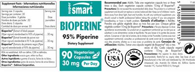 Photo of the SuperSmart Bioperine 30 mg label