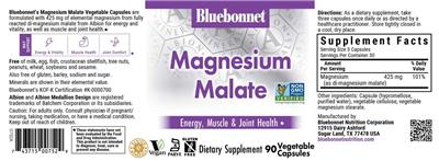 Photo of the Bluebonnet Magnesium Malate 425 mg label