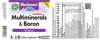 Photo of the Bluebonnet Multiminerals & Boron Iron-Free label