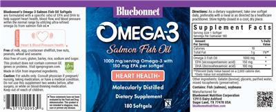 Photo of the Bluebonnet Omega-3 Salmon Fish Oil Heart Health 1000 mg label