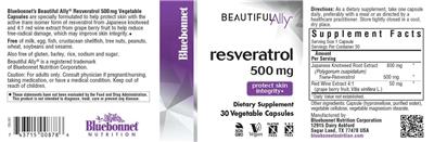 Photo of the Bluebonnet Beautiful Ally Resveratol 500 mg label