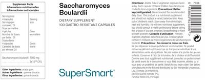 Photo of the SuperSmart Saccharomyces Boulardii label