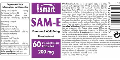 Photo of the SuperSmart SAM-e 200 mg label