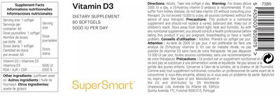 Photo of the SuperSmart Vitamin D3 5000 IU label