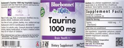 Photo of the Bluebonnet Taurine 1000 mg label