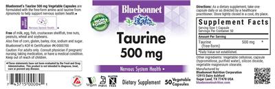 Photo of the Bluebonnet Taurine 500 mg label