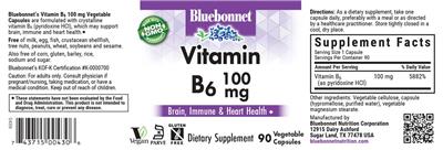 Photo of the Bluebonnet Vitamin B6 100 mg label