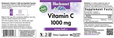 Photo of the Bluebonnet Vitamin C 1000 mg label