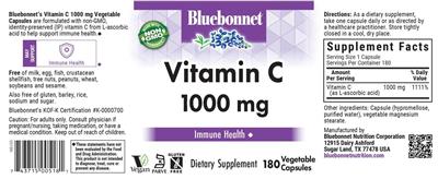 Photo of the Bluebonnet Vitamin C 1000 mg label