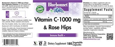 Photo of the Bluebonnet Vitamin C-1000 mg & Rose Hips label