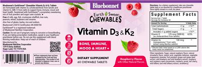 Photo of the Bluebonnet EarthSweet Chewables Vitamin D3 & K2 Raspberry Flavor label