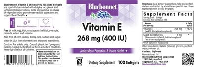 Photo of the Bluebonnet Vitamin E 268 mg (400 IU) label