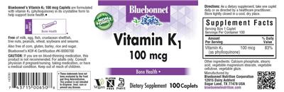Photo of the Bluebonnet Vitamin K1 100 mcg label
