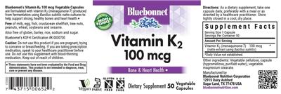 Photo of the Bluebonnet Vitamin K2 100 mcg label