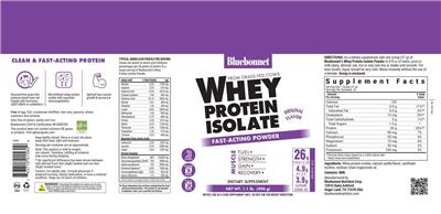 Photo of the Bluebonnet Whey Protein Isolate Powder Original Flavor label