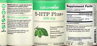 Photo of the NatureWise 5-HTP Plus+ 200 mg label