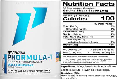 Photo of the 1st Phorm Phormula-1 Vanilla Milkshake label