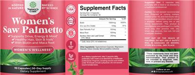 Photo of the Nature's Craft Women's Saw Palmetto label