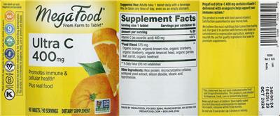 Photo of the MegaFood Ultra C 400 mg label