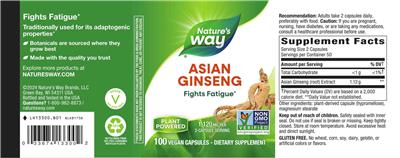 Photo of the Nature's Way Asian Ginseng 1,120 mg label