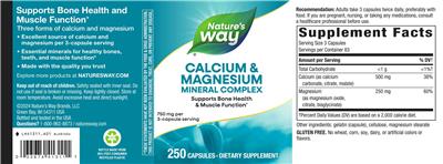 Photo of the Nature's Way Calcium & Magnesium Mineral Complex 750 mg label