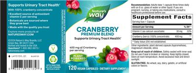 Photo of the Nature's Way Cranberry Premium Blend 400 mg label