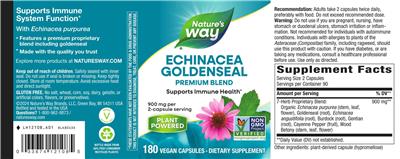 Photo of the Nature's Way Echinacea Goldenseal label