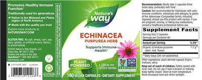 Photo of the Nature's Way Echinacea Purpurea Herb 1,200 mg label