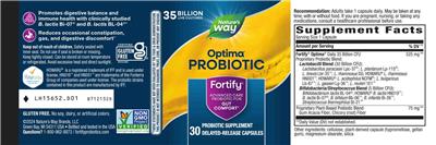 Label of Fortify Optima Probiotic 35 Billion