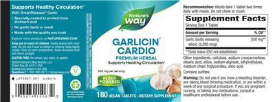 Photo of the Nature's Way Garlicin Cardio 350 mg label