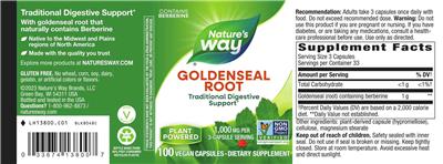 Photo of the Nature's Way Goldenseal Root 1,000 mg label