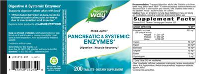 Photo of the Nature's Way Mega-Zyme Pancreatic & Systemic Enzymes label