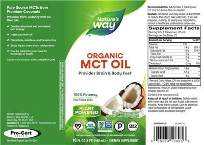 Photo of the Nature's Way Organic MCT Oil label